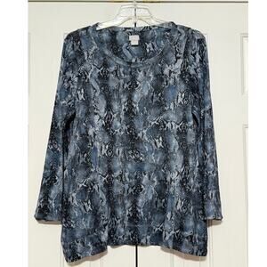 Chico's Blue Reptile Print Stretch Tunic, Size 2